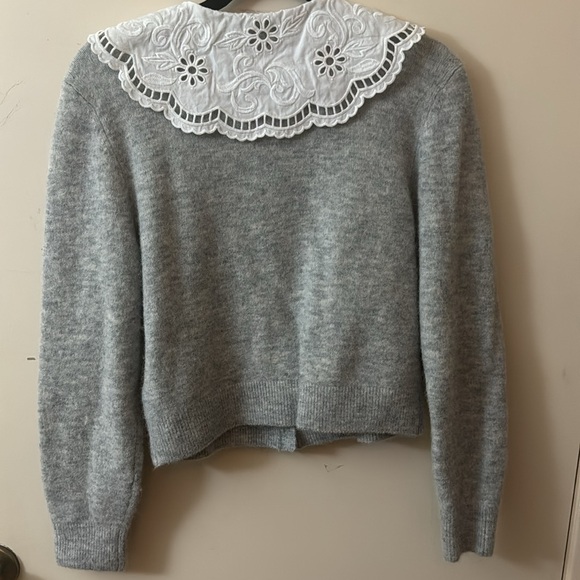 & other stories gray wools/alpaca embroidered collar button down Cardigan - Picture 5 of 6